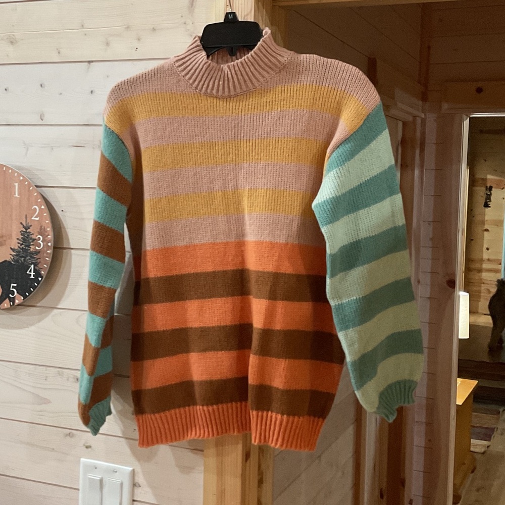 Three Bird Nest Multicolor Striped Turtleneck Sweater